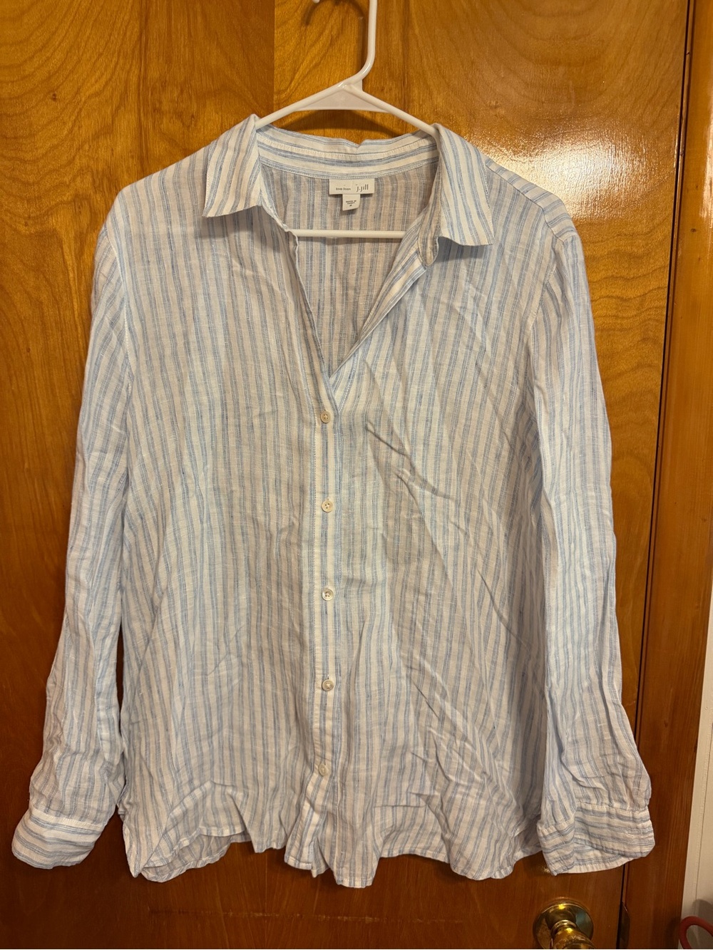 J. Jill Light Blue & White Striped Linen Button-Down Shirt